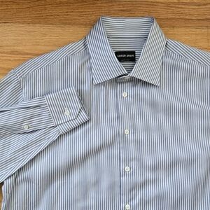 Giorgio Armani striped 100% cotton button down mens shirt size 41 Collar 16